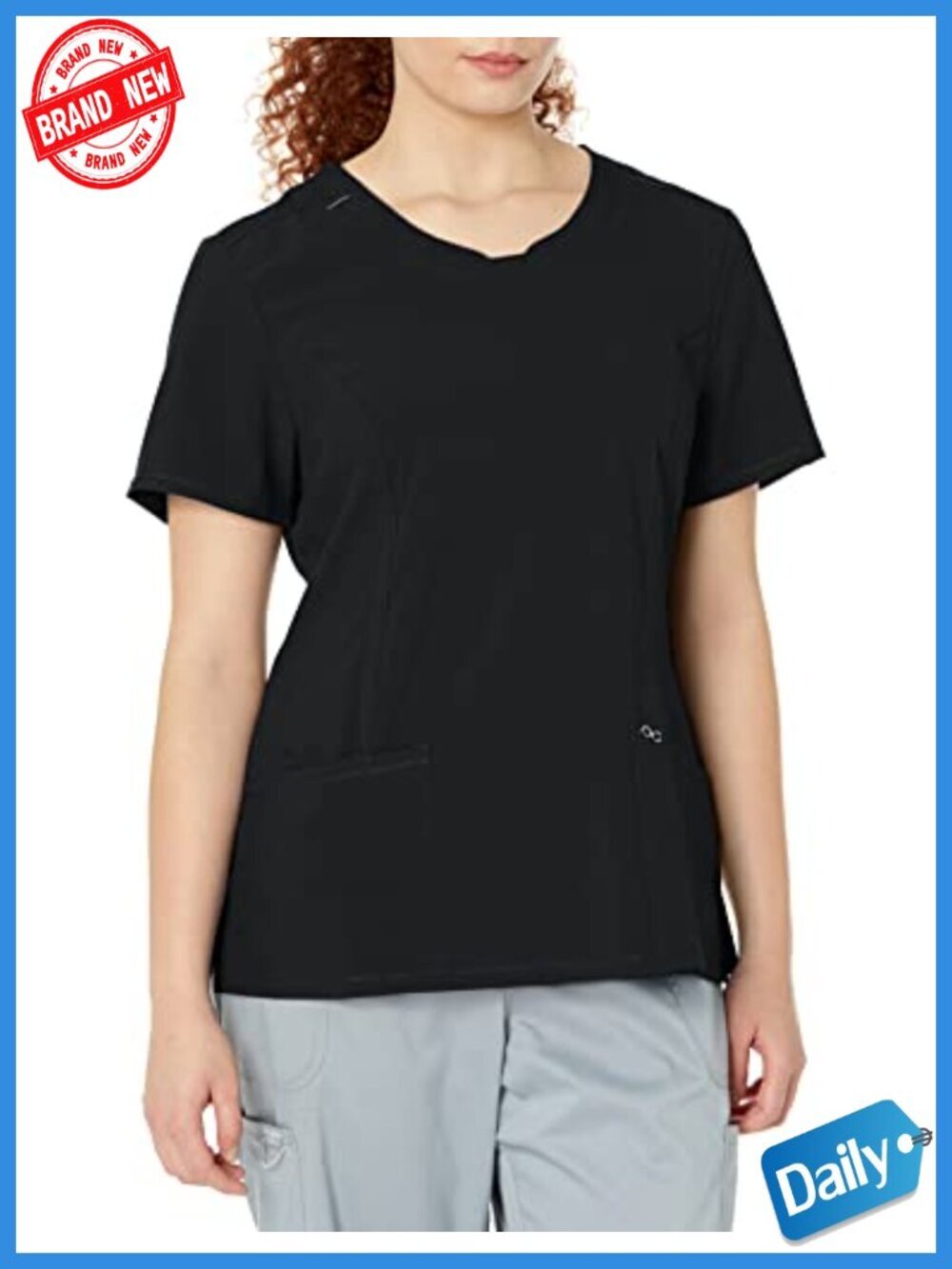 Women's Scrub Top 3 Pockets Stretch Moisture Wicking Short Sleeve Work